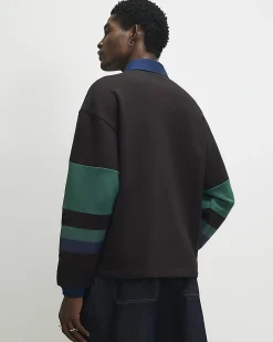 Brown Oversized Fit Stripe Rugby Polo Shirt