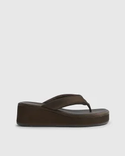 Brown Padded Toe Thong Flatform Sandals