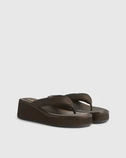Brown Padded Toe Thong Flatform Sandals