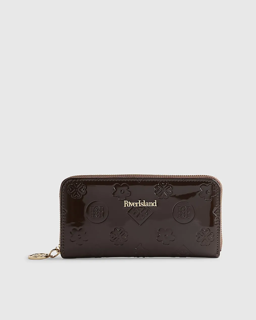Brown Patent Embossed Monogram Purse