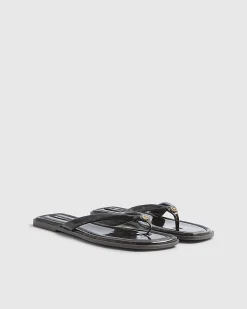Brown Patent Tortoiseshell Toe Thong Sandals