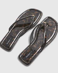 Brown Patent Tortoiseshell Toe Thong Sandals