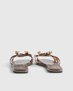 Brown Perspex Flower Flat Sandals