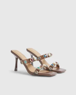 Brown Perspex Gem Heeled Mules