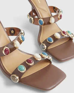 Brown Perspex Gem Heeled Mules