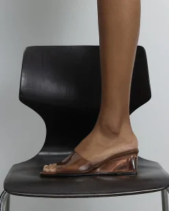 Brown Perspex Mule Wedge Sandals
