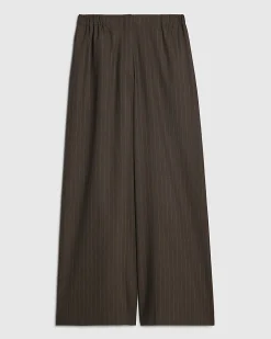 Brown Pinstripe Wide Leg Trousers