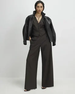 Brown Pinstripe Wide Leg Trousers