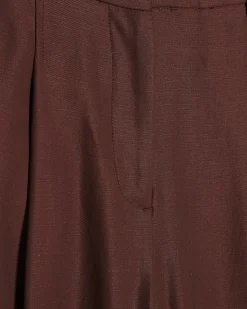 Brown Pleat Detail Wide Leg Trousers