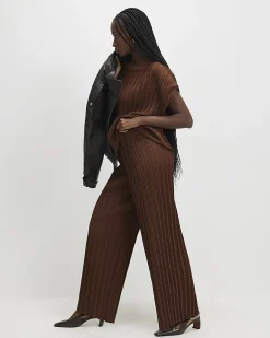 Brown Plisse Wide Leg Trousers