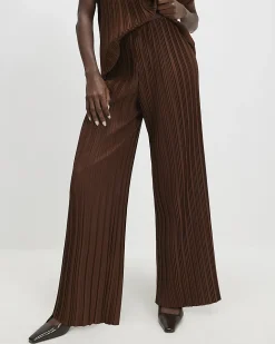 Brown Plisse Wide Leg Trousers