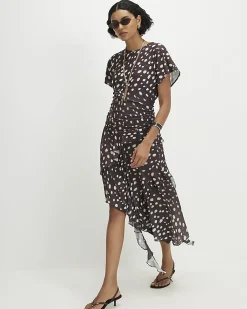Brown Polka Dot Hybrid T-Shirt Midi Dress