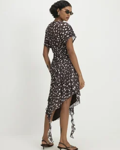 Brown Polka Dot Hybrid T-Shirt Midi Dress