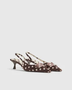 Brown Polka Dot Print Slingback Court Heels
