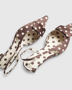 Brown Polka Dot Print Slingback Court Heels
