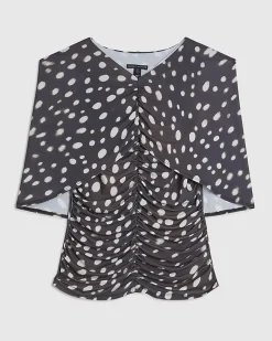 Brown Polka Dot Ruched Cape Top