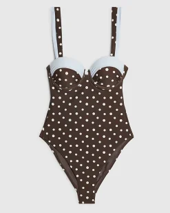 Brown Polka Dot Shaping Tie Back Swimsuit