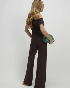 Brown Ponte Wide Leg Trousers