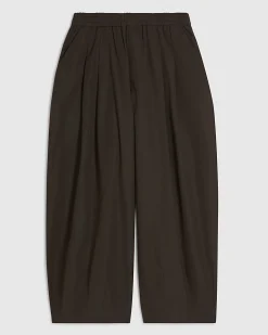 Brown Poplin Barrel Leg Trousers