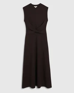 Brown Premium Twist Front Midi Dress