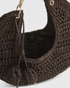Brown Raffia Metal Handle Scoop Bag