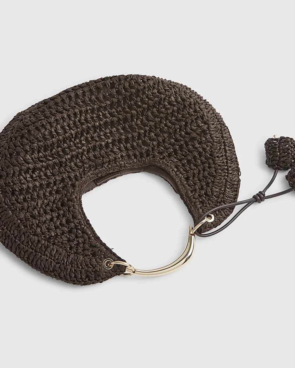 Brown Raffia Metal Handle Scoop Bag