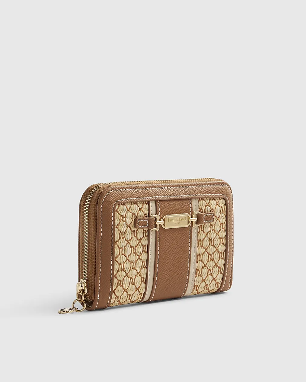 Brown Raffia Monogram Purse