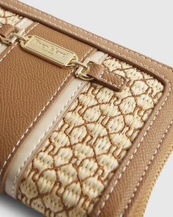 Brown Raffia Monogram Purse