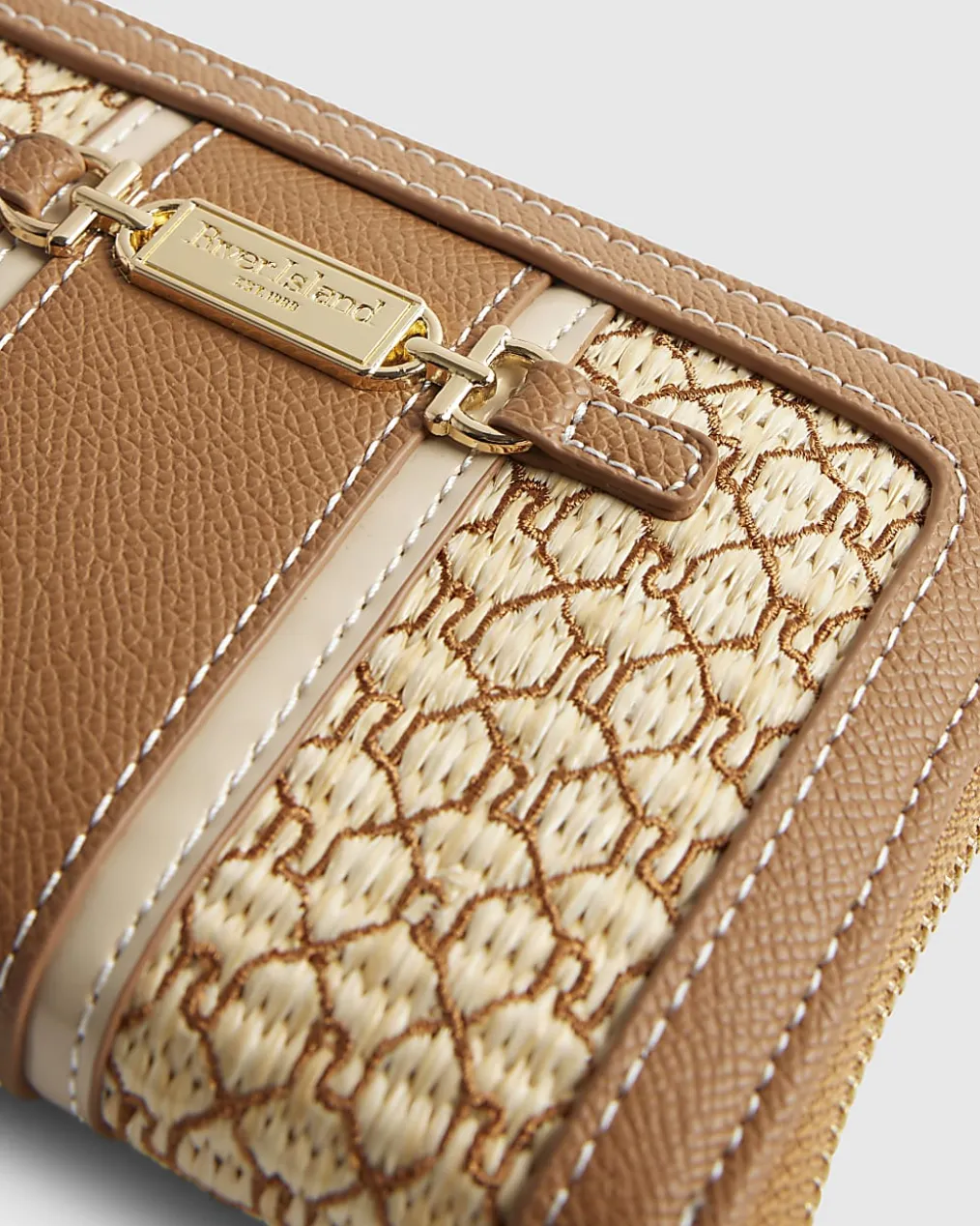 Brown Raffia Monogram Purse