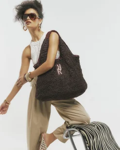 Brown Raffia Shopper Bag