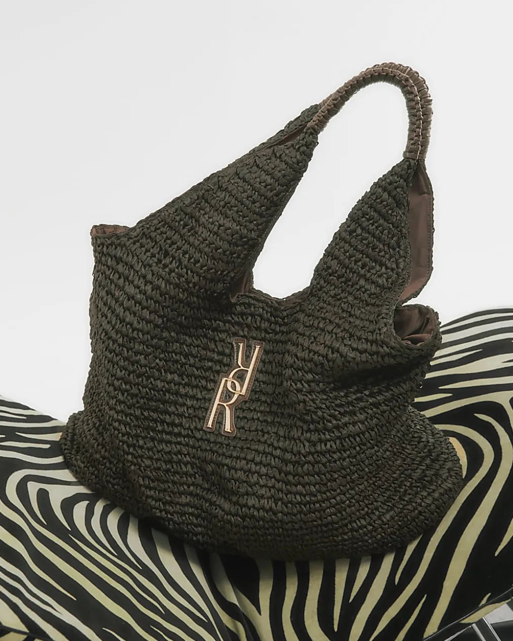Brown Raffia Shopper Bag