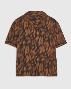 Brown Regular Fit Animal Print Revere Shirt