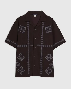 Brown Regular Fit Flower Embroidered Shirt