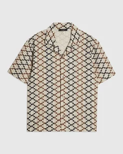 Brown Regular Fit Geometric Crochet Shirt