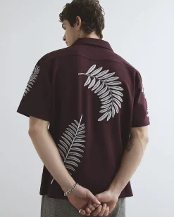Brown Regular Fit Leaf Embroidered Shirt