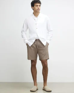Brown Regular Fit Stretch Textured Shorts