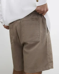 Brown Regular Fit Stretch Textured Shorts