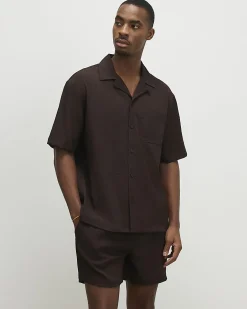 Brown Regular Fit Textured Shorts