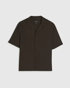 Brown Regular Fit Textured Short Sleeve Shirt