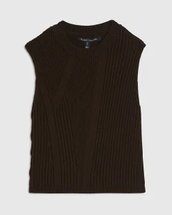 Brown Ribbed Knitted Tank Top