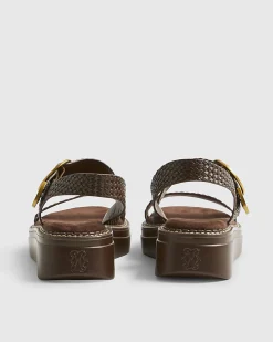 Brown Ring Buckle Flatform Sandals