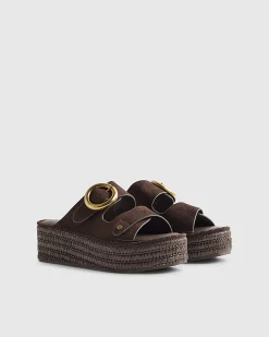 Brown Ring Buckle Strap Wedge Sandals