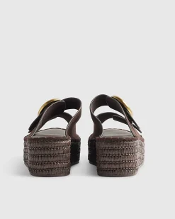 Brown Ring Buckle Strap Wedge Sandals