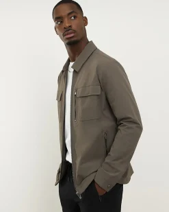 Brown Ripstop Texture Muscle Fit Shacket