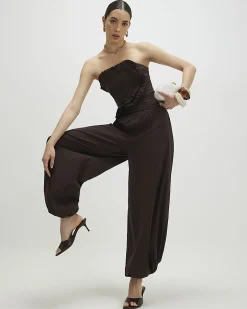 Brown Ruffle Bandeau Top
