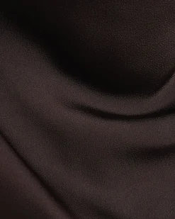 Brown Satin Cowl Neck Lace Trim Midi Dress