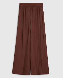Brown Satin Elasticated Wide Leg Trousers