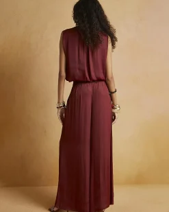 Brown Satin Elasticated Wide Leg Trousers