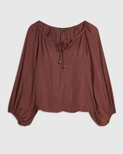 Brown Satin Notch Neck Top