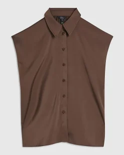 Brown Satin Sleeveless Shirt